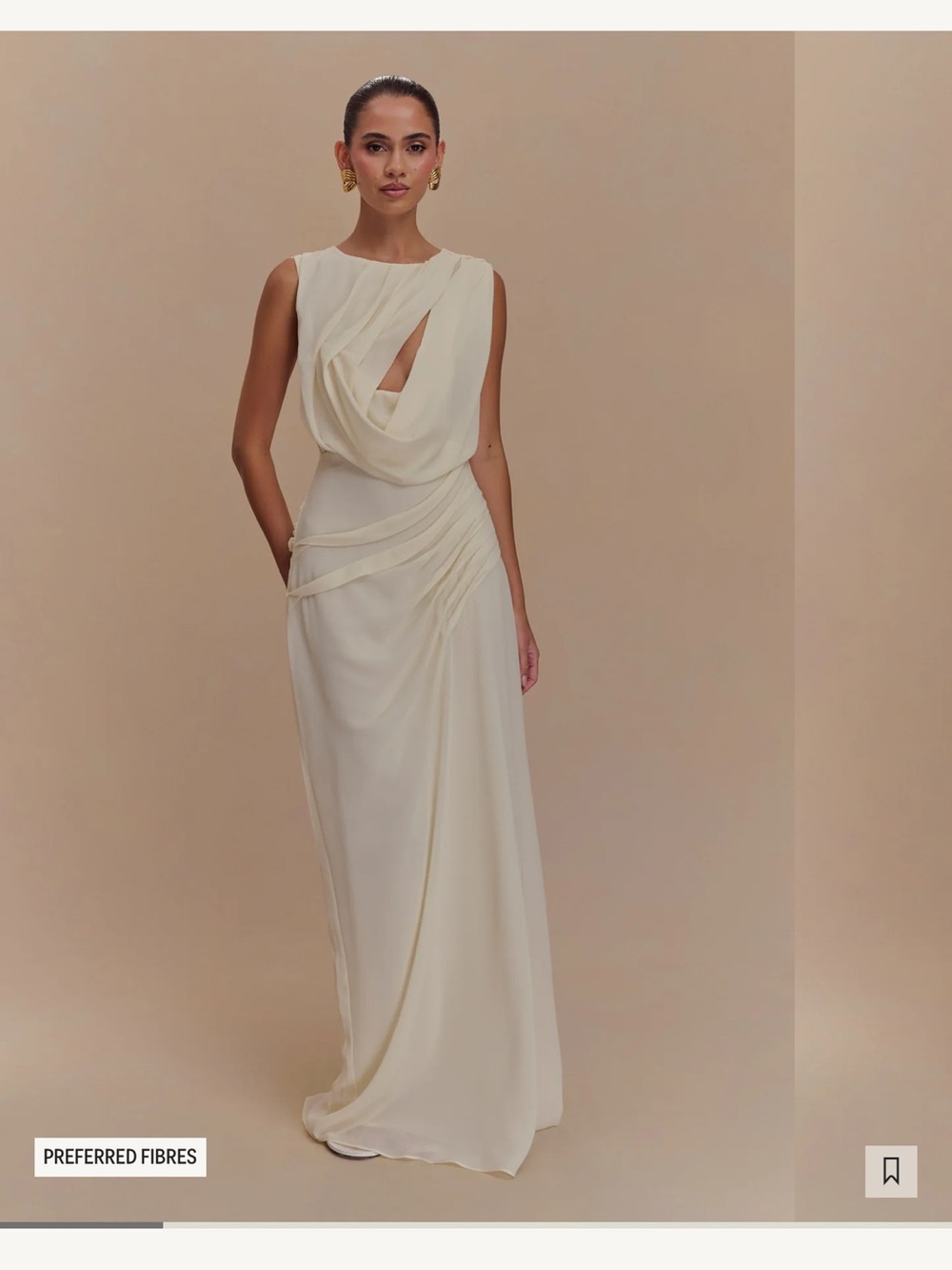 Meshki Cream Draped Maxi Gown. Oria Chiffon Maxi Dress - Ivory